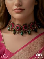 Sankirnau - The Floral Vine - Resham, Beads, Sequins And Glass Drops Hand Embroidered Choker Neckpiece