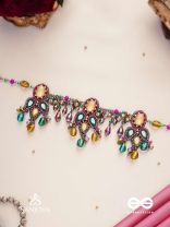 Bhramaparna - The Spell Of Stones - Stones, Mirror, Coins And Glass Drops Hand Embroidered Oxidised Choker Neckpiece