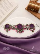 Sukhodaye - The Wine Honeycomb - Beads And Glass Drops Hand Embroidered Oxidised Choker Neckpiece