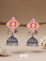 Melodies Of Twilight - Enamelled Oxidised Jhumka Earrings