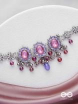 The Flowery Essence - Stone And Glass Drops Enamelled Oxidised Neckpiece