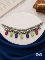 Drops Of Intricacy - Beads And Coins Oxidised Hand Embroidered Choker Neckpiece