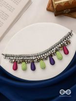 Drops Of Intricacy - Beads And Coins Oxidised Hand Embroidered Choker Neckpiece