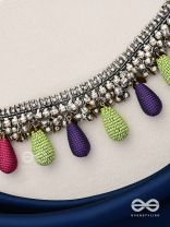 Drops Of Intricacy - Beads And Coins Oxidised Hand Embroidered Choker Neckpiece