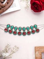 Palash - The Green Serenade - Stones And Beads Hand Embroidered Choker Neckpiece