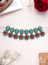 Palash - The Green Serenade - Stones And Beads Hand Embroidered Choker Neckpiece