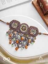 Adrikila - The Earth-Bound - Resham, Dabka And Glass Drops Hand Embroidered Oxidised Choker Neckpiece