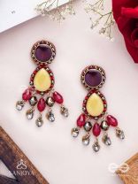 Vrind - The Creamy Berries - Beads, Glass Drops And Coins Hand Embroidered Oxidised Earrings