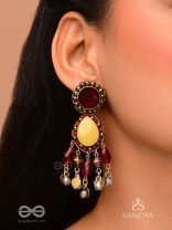 Vrind - The Creamy Berries - Beads, Glass Drops And Coins Hand Embroidered Oxidised Earrings