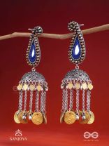 Svarsampad - The Feathery Melody - Beads, Mirror, Resham And Coins Hand Embroidered Oxidised Jhumka Earrings