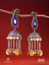 Svarsampad - The Feathery Melody - Beads, Mirror, Resham And Coins Hand Embroidered Oxidised Jhumka Earrings