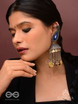 Svarsampad - The Feathery Melody - Beads, Mirror, Resham And Coins Hand Embroidered Oxidised Jhumka Earrings