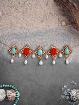 Palashabhyam - The Awakening Petals - Stones, Beads And Pearl Drops Hand Embroidered Choker Neckpiece