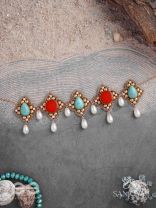 Palashabhyam - The Awakening Petals - Stones, Beads And Pearl Drops Hand Embroidered Choker Neckpiece