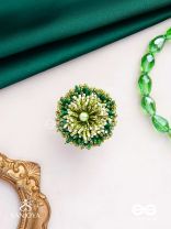 Divyakanan - The Enchanted Grove - Pearl And Beads Hand Embroidered Ring (Adjustable)