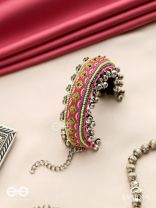 Shinjit - The Pastel Chimes - Resham And Beads Hand Embroidered Oxidised Cuff Bracelet