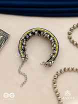 Vidhatrayus - The Sunflower Meadows - Beaded Hand Embroidered Oxidised Cuff Bracelet