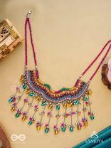 Vadya - The Umber Rhythm - Beads, Coins, Resham And Glass Drops Hand Embroidered Neckpiece