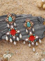 Kusumvat - The Blissful Flowers - Beads, Dabka And Pearl Drops Hand Embroidered Earrings