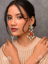 Kusumvat - The Blissful Flowers - Beads, Dabka And Pearl Drops Hand Embroidered Earrings