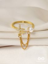 Cross My Heart - Golden Cubic Zirconia Ring (Adjustable)