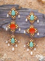 Bhritpushpa - The Floral Cascade - Beads, Dabka And Pearl Drops Hand Embroidered Earrings