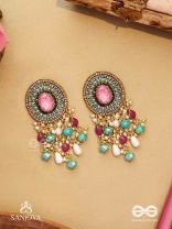 Prakhyaih - The Hazy Splendor - Stones, Beads And Pearl Drops Hand Embroidered Earrings