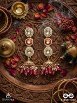 Suvarnmani - The Golden Gem –Golden enamel earrings adorned with gemstones and dangling beads