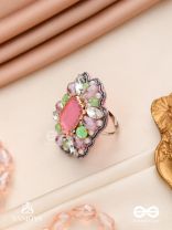 SUKRATMANI –WELL-CRAFTED GEM –HAND EMBROIDERED PINK RING EMBELLISHED WITH STONES AND PEARLS