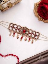 Ratnavati Hara- Adorned with Gemstones- Embroidered Gemstone Neckpiece with Beads & Thread work