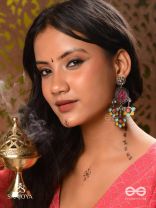  SHAHIPUSHP- ROYAL BLOSSOM- ENAMELLED EARRINGS WITH MULTI COLOURED STONES SET IN SILVER TONED METAL