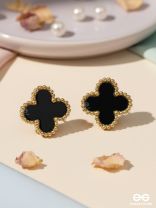 DARK DYNASTY - BLACK CLOVER STAINLESS STEEL 18K GOLD PLATED ANTI TARNISH EARRINGS