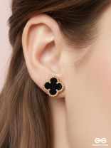 DARK DYNASTY - BLACK CLOVER STAINLESS STEEL 18K GOLD PLATED ANTI TARNISH EARRINGS