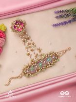 RANGOLIKA - A CANVAS OF COLORS - PEARLS, COLORFUL BEADS AND GOLDEN  HAND EMBROIDERD HATHPHOOL 