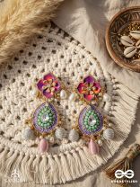RANGOLIKA - A CANVAS OF COLORS - ENAMEL FLOWERS, BEADS AND PEARLS  HAND EMBROIDERD EARRINGS 