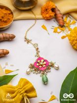 RANGOLIKA - A CANVAS OF COLORS - ENAMEL FLOWER, PEARLS AND GLASS DROPS  HAND EMBROIDERD MAANGTIKA 