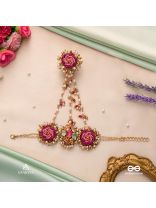 GULRATNA - JEWEL OF ROSES - HANDCRAFTED ROSE HAATHPHOOL WITH BEADED FRINGES, PEARLS AND GEM DETAILS