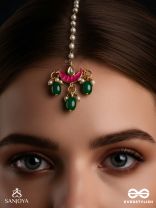 SHASHIRATNA- JEWEL OF THE MOON- KUNDAN MAANGTIKA INSPIRED BY THE MOON’S RADIANCE WITH PEARLS AND  GREEN DROPS