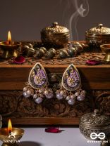 CHITRAMANI - JEWELLED ART - HANDCRAFTED KUNDAN EARRINGS WITH DETAILED ENAMEL WORK AND SOFT GEM DROPS