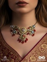 SUVARNAPUSHPA - GOLDEN BLOSSOM - LUXURIOUS HERITAGE KUNDAN NECKLACE WITH RED AND BLUE ENAMEL WORK, PEARLS AND BEADS