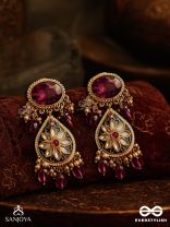 SINDURINI - VERMILION GRACE - STATEMENT KUNDAN POLKI EARRINGS WITH RED GEMSTONES AND ENAMEL ACCENTS