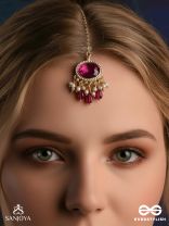 SINDURINI - VERMILION GRACE - STATEMENT KUNDAN POLKI MAANGTIKA WITH RED GEMSTONES AND ENAMEL ACCENTS
