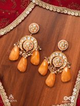 SHATRUNJAYA - CONQUEROR’S GLORY - GRAND HERITAGE KUNDAN EARRINGS WITH ENAMELLED ACCENTS AND ORANGE GEMS