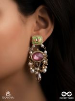 MRINALIKA - LOTUS PETAL - GRACEFUL ENAMELLED HANDCRAFTED KUNDAN EARRINGS WITH SOFT PASTEL GEMSTONES
