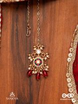 RUDRARAGA - MELODY OF RED - INTRICATE KUNDAN MAANGTIKA WITH RUBY BEADS AND GOLDEN DETAILS