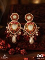 JWLALA - FLAME-LIKE BEAUTY - MAJESTIC HANDCRAFTED KUNDAN EARRINGS WITH ORNATE RED AND GOLDEN DETAILS