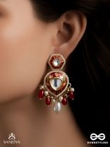 JWLALA - FLAME-LIKE BEAUTY - MAJESTIC HANDCRAFTED KUNDAN EARRINGS WITH ORNATE RED AND GOLDEN DETAILS