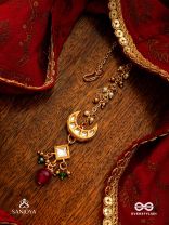 INDURAGA - MELODY OF THE MOON - ROYAL KUNDAN MAANGTIKA WITH CRESCENT MOTIFS AND RUBY DROPS