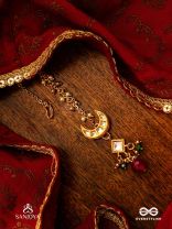 INDURAGA - MELODY OF THE MOON - ROYAL KUNDAN MAANGTIKA WITH CRESCENT MOTIFS AND RUBY DROPS