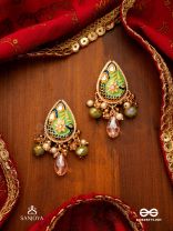 MADHURIMA - SWEET ELEGANCE - HANDCRAFTED HERITAGE KUNDAN EARRINGS WITH GOLDEN POLKI AND GEM DROPS